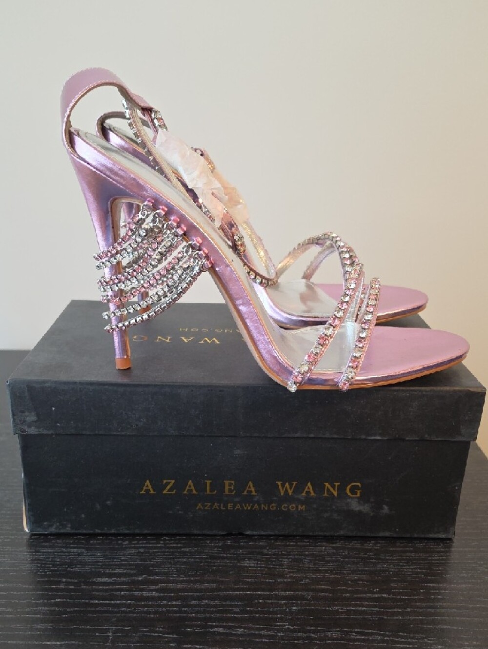 Azalea Wang Jasime Pink Rhinestone Ankle-Strap Heels - Picture 4 of 9
